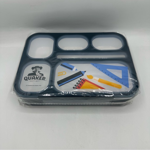 Quaker School Work Lunch Bento Box Food Container Lockable Lid Spork Blue - Picture 3 of 4
